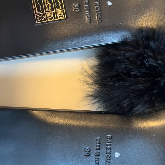 Balenciaga Boudoir Black Feather Open Toe Slippers/Mules, Size EU39 - Picture 6 of 12